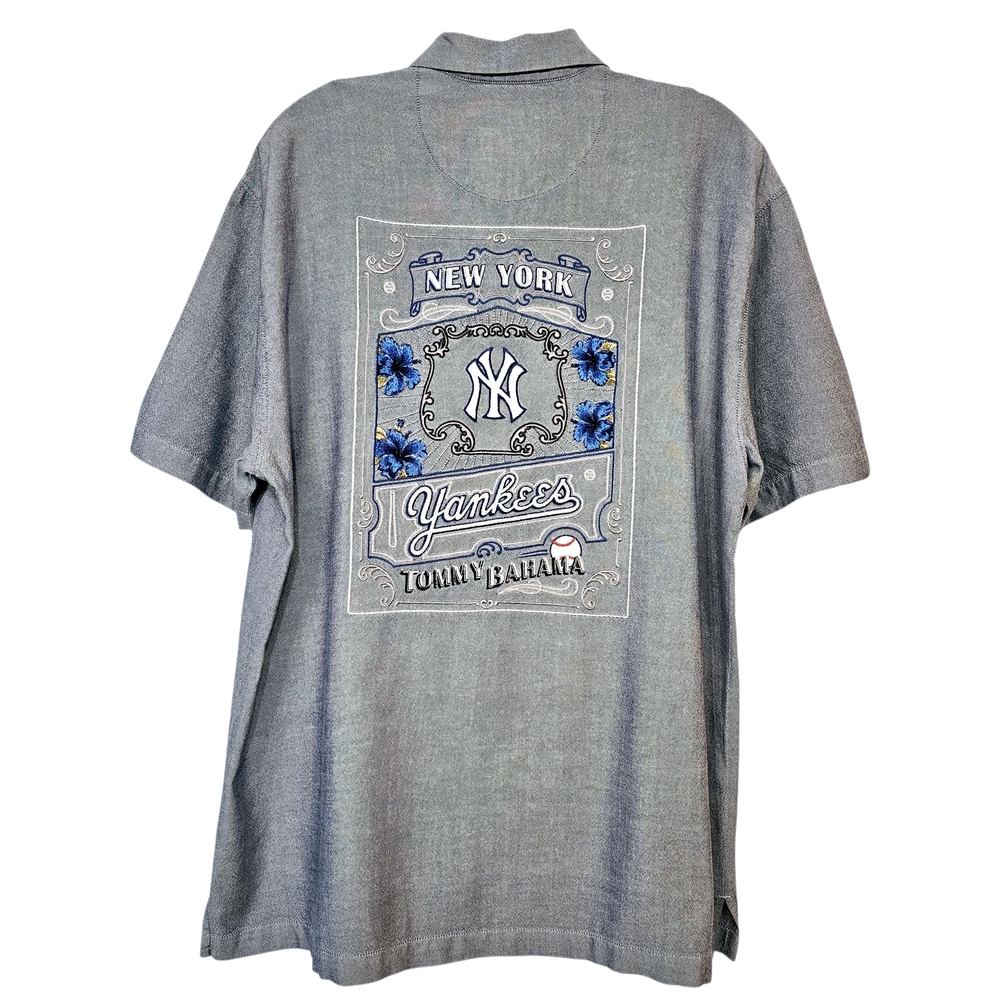 RARE Tommy Bahama MLB NY Yankees Silk Button‑Down Shirt Embroidery Men’s Large